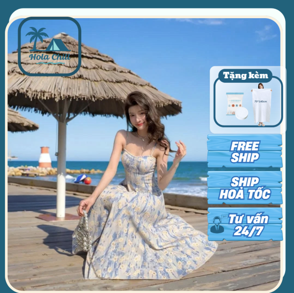 Váy maxi hoa nhí dáng dài - Chất voan lụa cao cấp
