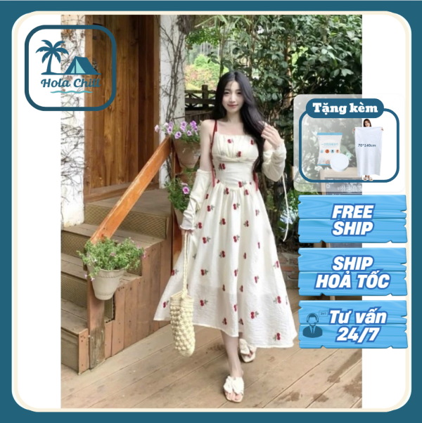 Váy maxi hoa nhí dáng dài - Chất voan lụa cao cấp - Ảnh 3