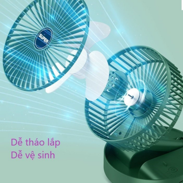 Quạt mini sạc USB gấp gọn, tích điện và điều chỉnh độ cao tiện lợi