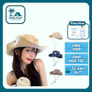 Mũ Bucket, Mũ tai bèo nơ SOLILA có dây rút, Nón cao bồi nam nữ đi biển chất vải mỏng nhẹ thoáng mát, che nắng tốt
